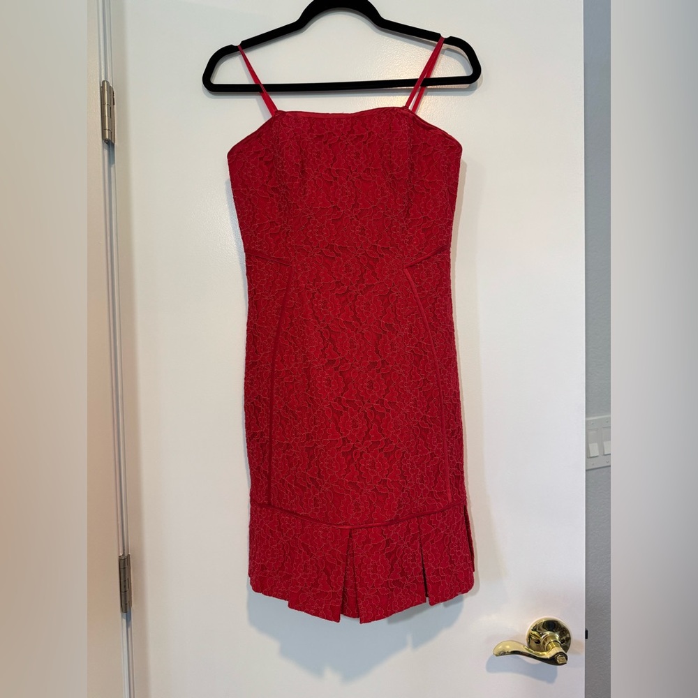 Aidan Mattox Red Lace Strapless Mini Dress - Pleated Hem - Size 2